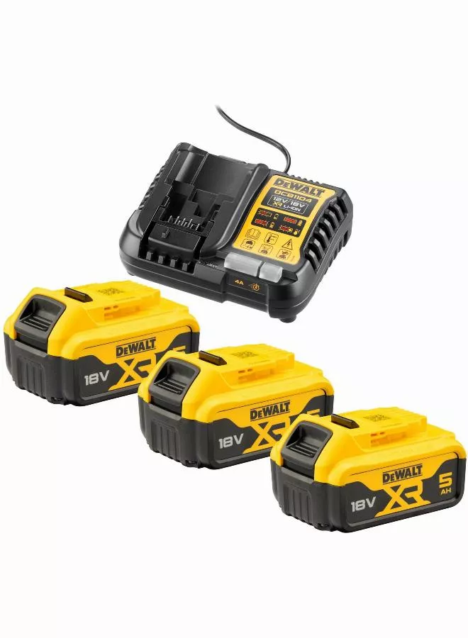 Pack énergie DEWALT XR - 3 batteries 18V 5.0Ah + Chargeur universel 12V/18V - DCB1104P3-QW