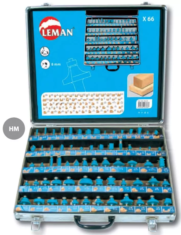 Coffret de 66 mèches de défonceuse HM Q. 8 mm - LEMAN - 428.700.66