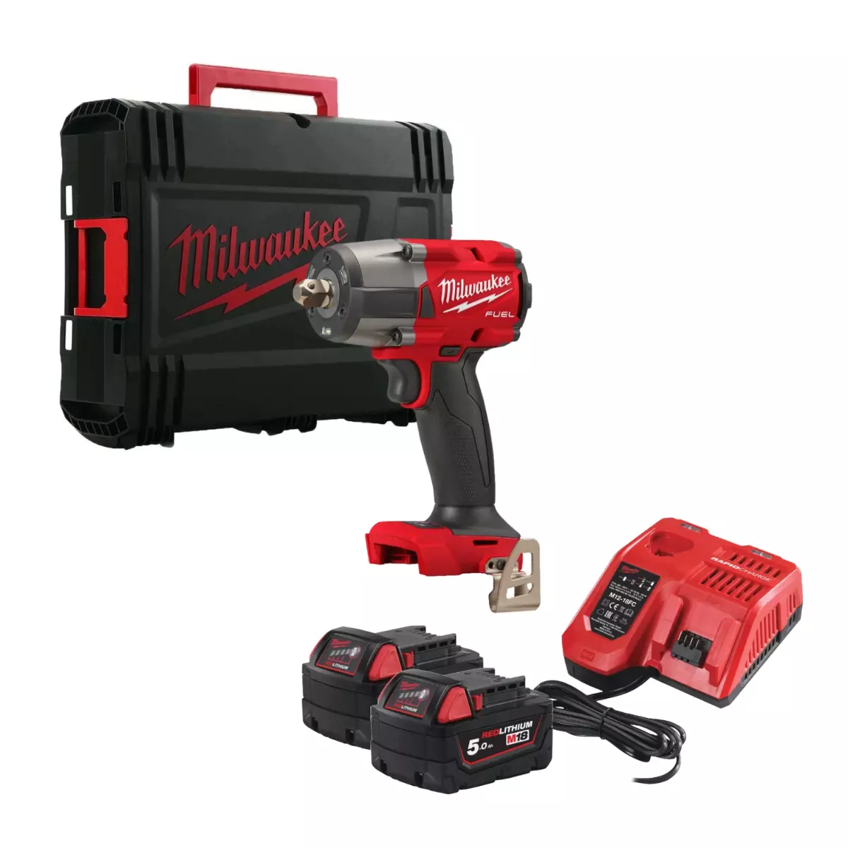 M18 Fuel Boulonneuse à choc 1/2'' avec fixation à bille - 18V - 5.0 Ah  - Inclus 2 Batteries + 1 Chargeur + HD Box - MILWAUKEE - 4933478453