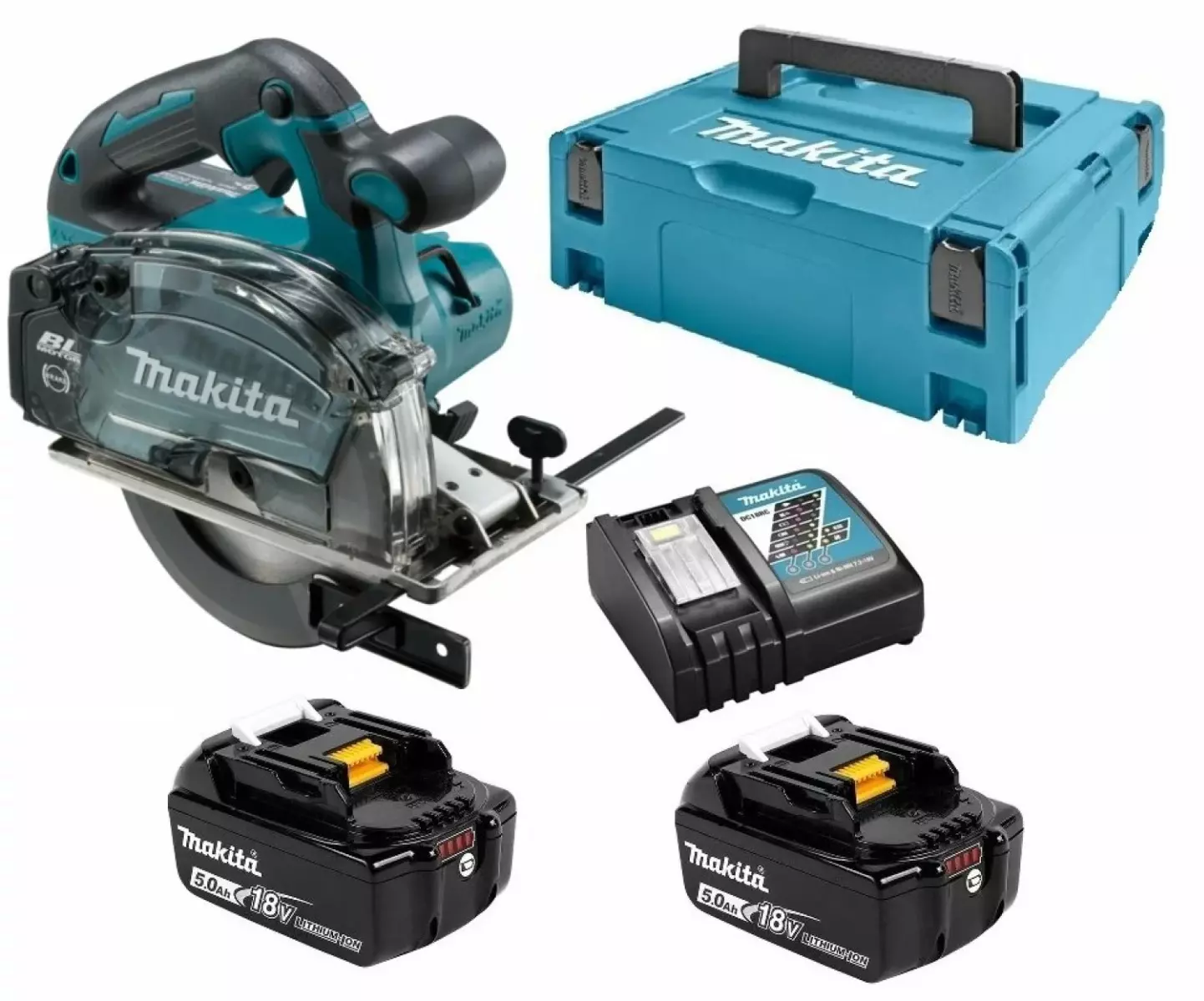 Scie circulaire à métaux 18 V LXT Ø 150 mm  MAKITA - avec 2 batteries 18 V 5Ah - chargeur - MakPac- DCS553RTJ