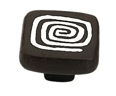 Bouton carré "Spirale" résine Ebène/Ivoire