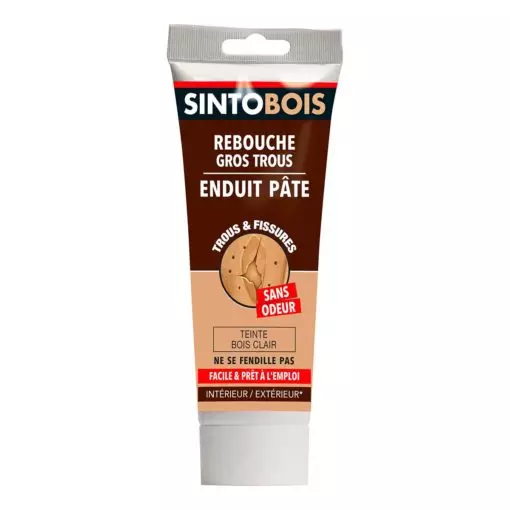 Rebouche bois pour gros trous et fissures SINTO Bois clair 330g - 39000