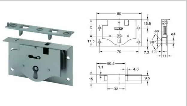 Serrure de coffre à entailler  Réf 1683 Junie-[Axes:25mm]
