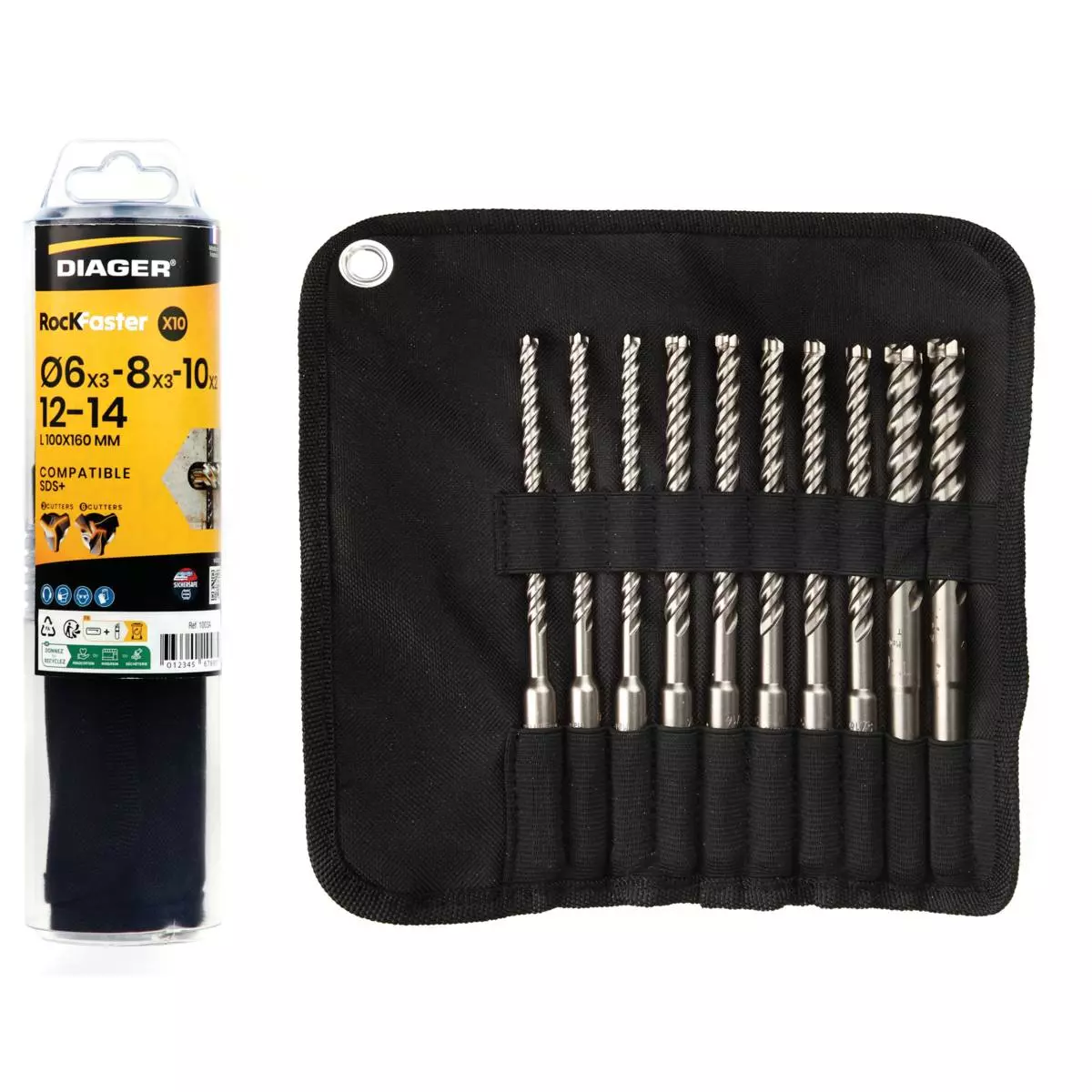 Trousse 10 forets béton SDS Plus Rockfaster - DIAGER - 1003A