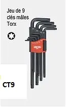 Jeu de 9 clés males Torx   CT9 HEXEL