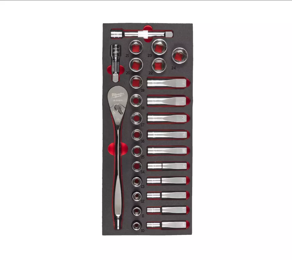 Module mousse servante douilles et cliquets 1/2 28PCS - MILWAUKEE - 4932479826
