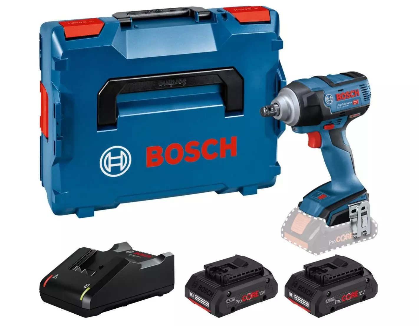 Boulonneuse sans fil GDS 18V-300  Procore - BOSCH - avec 2 batteries 18V 4.0Ah - chargeur - LBoxx - 06019D8202