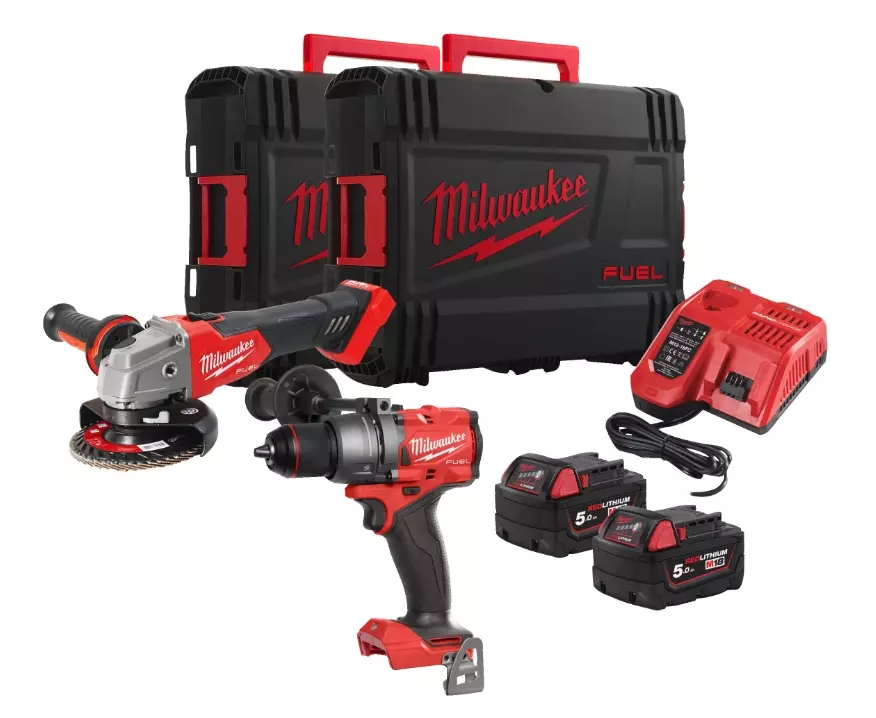 Duo visseuse - meuleuse M18 FPP2E3-502X - MILWAUKEE - avec 2 batteries 18V 5.0Ah - chargeur - HD Box - 4933492516