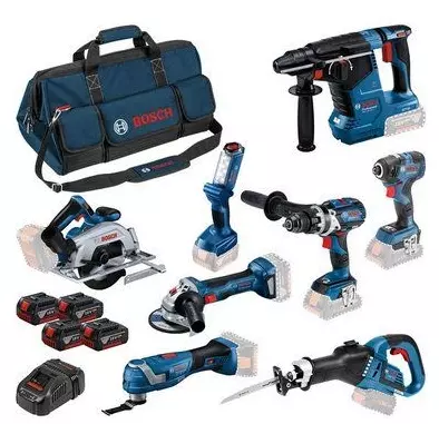 Lot de 8 machines ToolKit 18V  - BOSCH - avec  4 x batterie 18V 5.0Ah - chargeur sac de transport - 0615A5004A