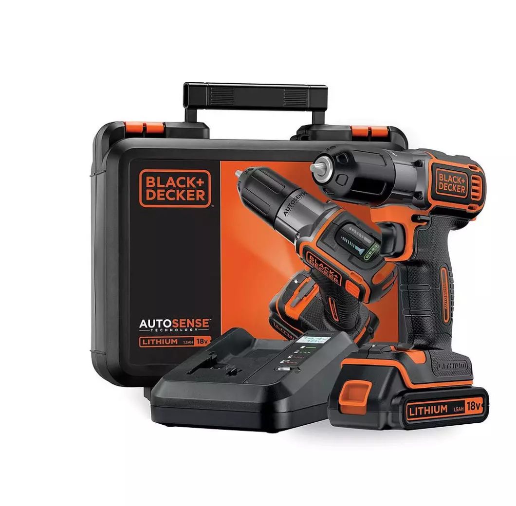 Perceuse sans fil Autosense 16/28 Nm - BLACK+DECKER - avec 1 batterie 18V 1,5Ah - chargeur - coffret - ASD18K-QW