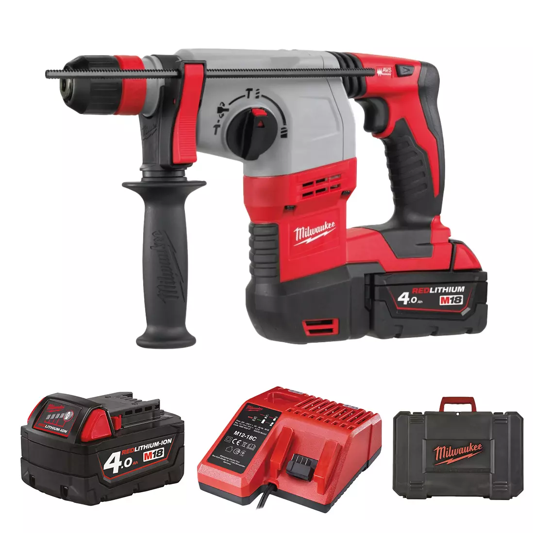 Perfo-burineur SDS-Plus 4 modes avec mandrin FIXTEC™ 2.4J HD18 HX-402C - MILWAUKEE - avec 2 batteries 18V 4.0Ah - chargeur - coffret - 4933441280
