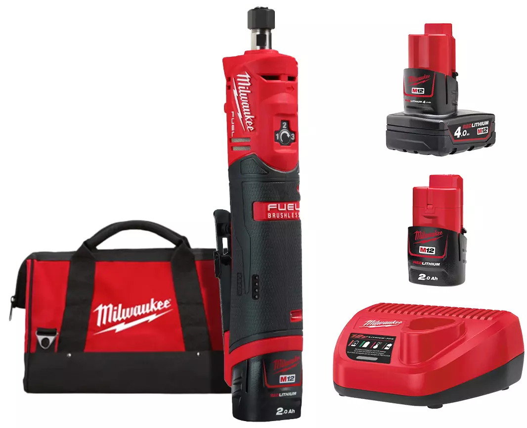 Meuleuse droite M12 FDGS-422B - MILWAUKEE - avec batteries 12V 4.0Ah et 2.0Ah - chargeur - sac de transport - 4933471436