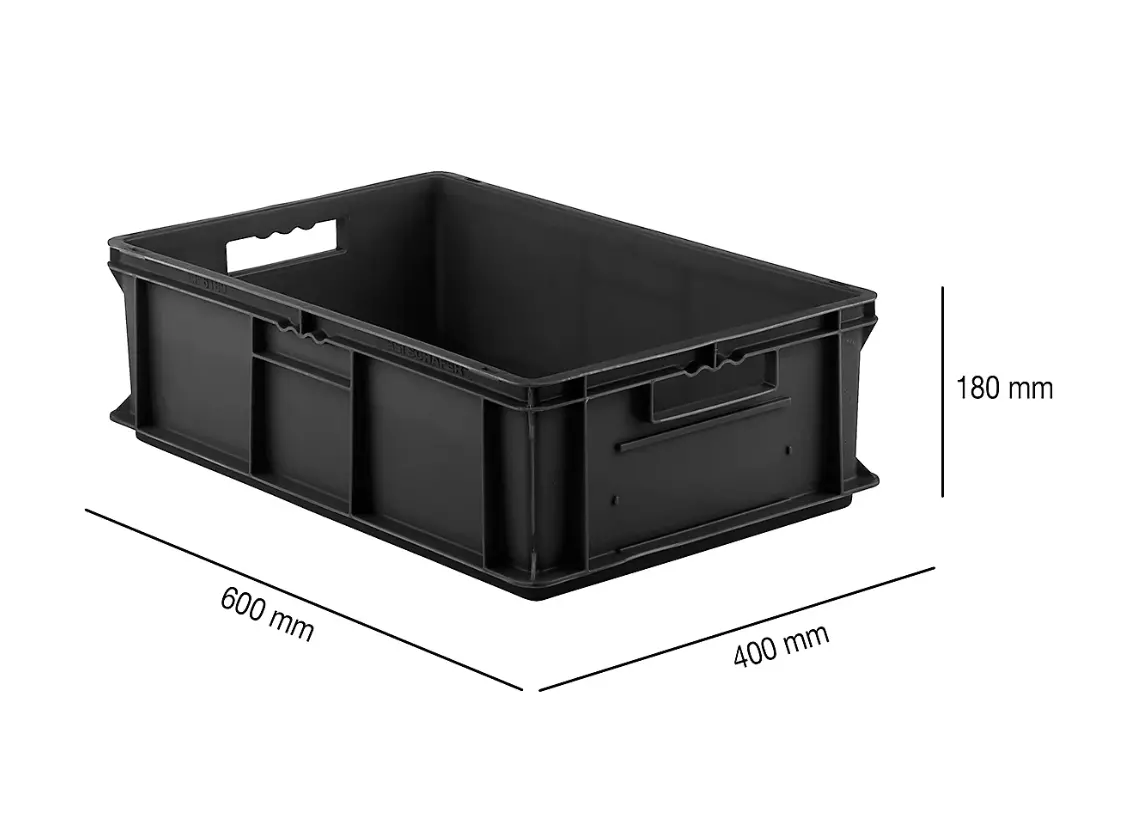 Bac Euro série EF 6180, PP conducteur, volume 35,4 L, poignées ouvertes, noir - SCHAFER - 91220-SW81