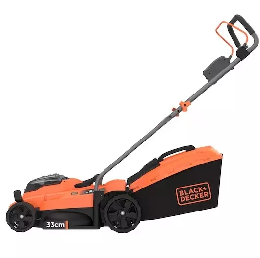 Tondeuse 33 cm 18V de 25 à 65 mm de hauteur, fonction mulching, sac collecteur 35 L - BLACK+DECKER - avec 2 batteries 18v 4Ah et chargeur - BCMW33184L2-QW