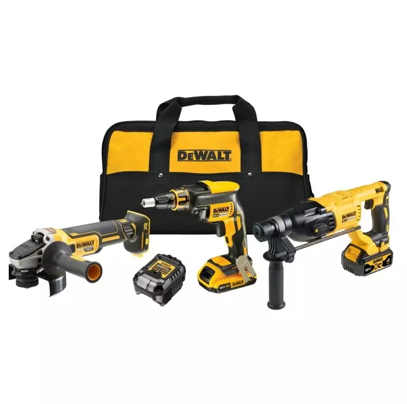 Kit 3 outils 18 Volts : DCF620 - DCH133 - DCG405 - DEWALT - avec 2 batteries 2,0 et 4,0 Ah 18V - chargeur - sac - DCK308DM