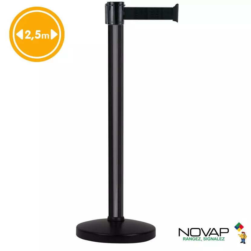NOVAP Poteau de guidage First noir avec sangle noir de 2,5 m x 50 mm sur socle portable - 2080033_1