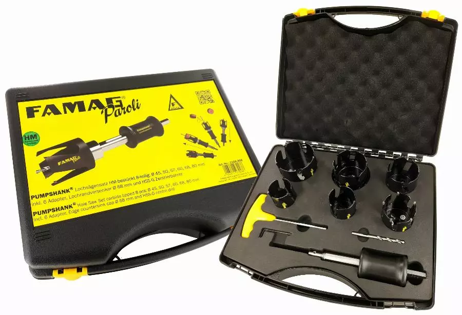 Jeu de scie-cloches 8 pieces + adaptateurs Ø45,50,57,60,68,80 mm FAMAG - 2166.808