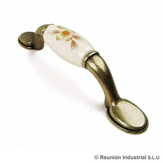 Poignée 835/96 Vieux Laiton / Fleurs marron