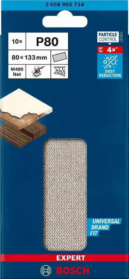 Feuilles abrasives BOSCH EXPERT rectangulaire bois et peinture net M480 - 80X133mm - G100 - 2608900735