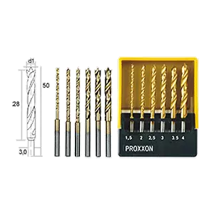 Jeu de forêts spirales HSS avec pointe de centrage en boîte de rangement - PROXXON - 28876