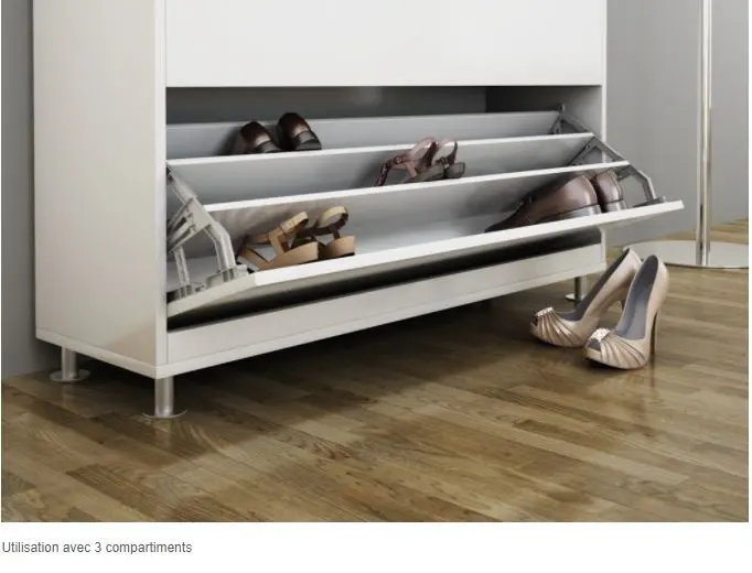 Ferrure Basculante Triple blanche pour meuble à chaussures