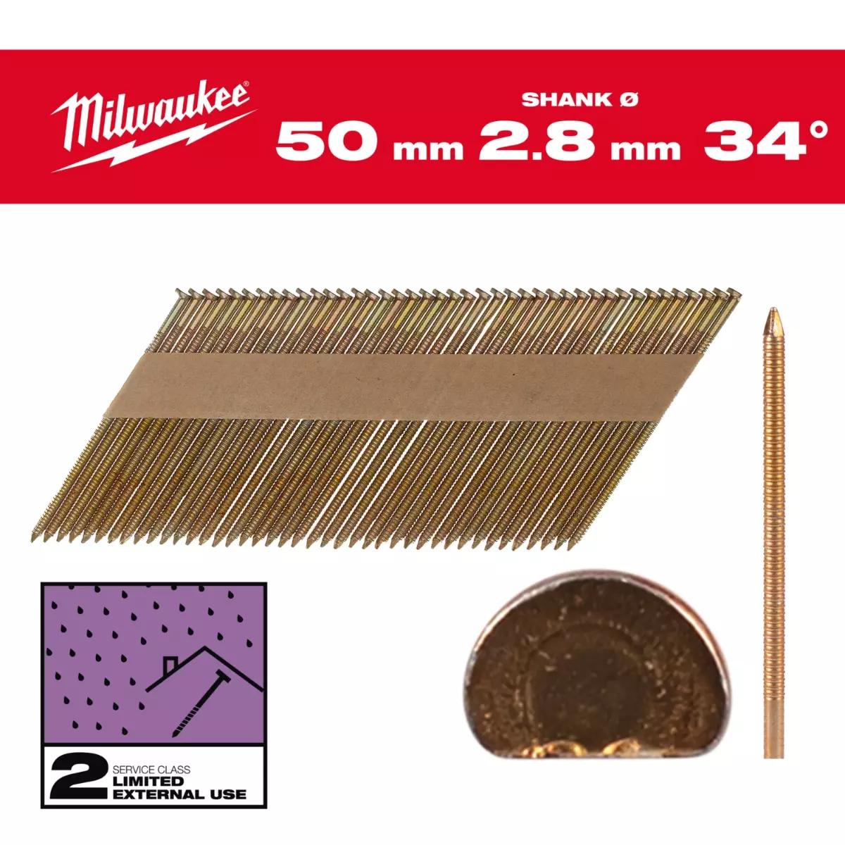 Clous de charpente - Tête en D 34° 50 x 3.1mm - 2200 pièces - MILWAUKEE - 4932492606