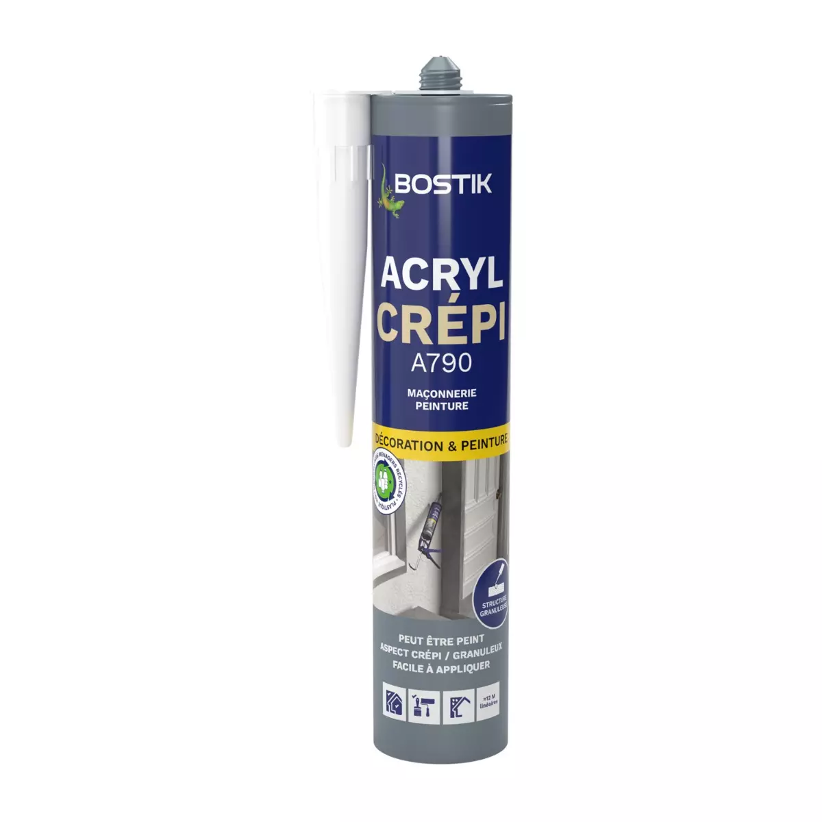 Mastic acrylique BOSTIK Acryl Crépi - Aspect granuleux pour joint de fissure - Cartouche 310 ml - 30612719