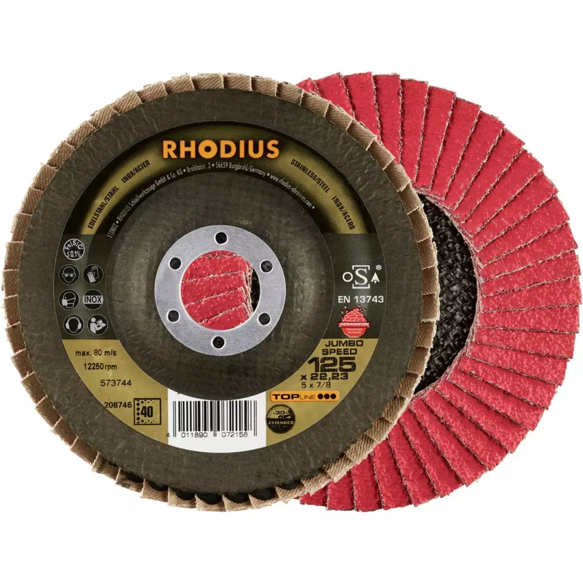 Disques à lamelles RHODIUS Inox Jumbo Longlife 125X22.23  GR.80 - 208742