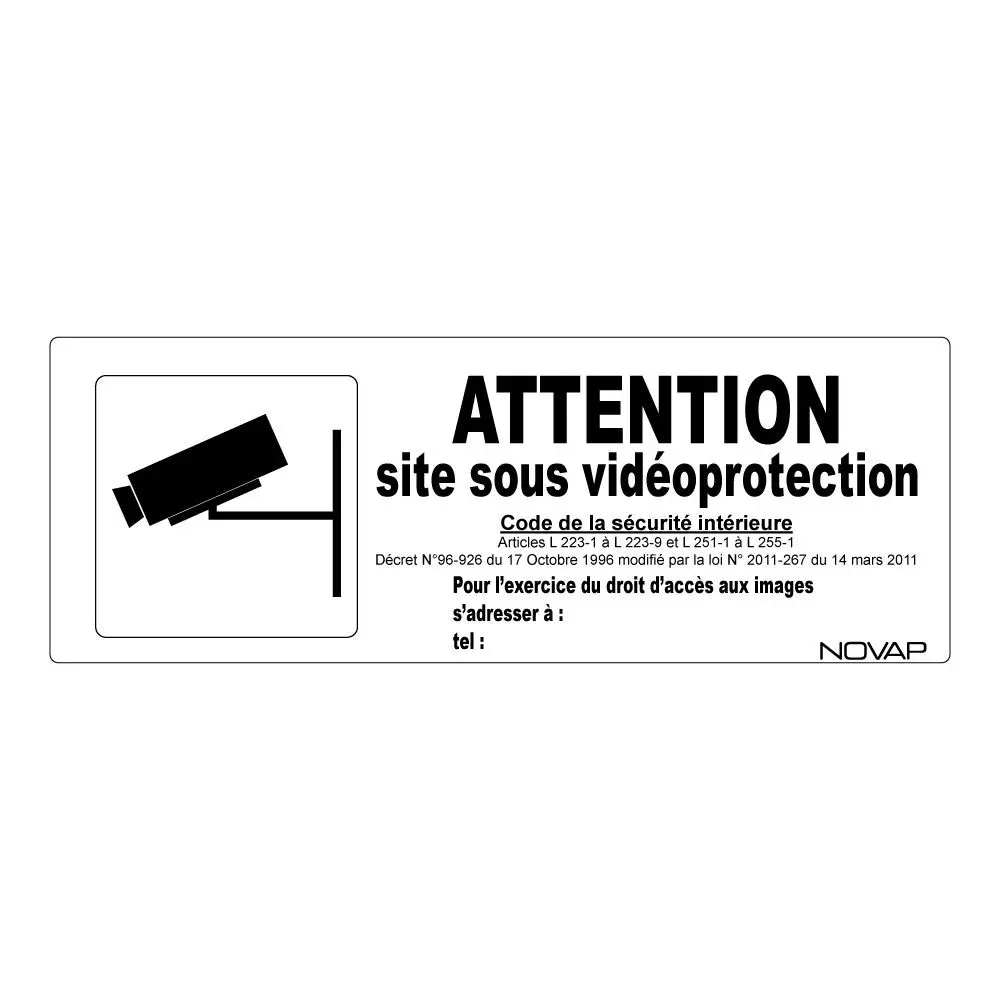 Panneau Attention site sous vidéoprotection avec pictogramme - Rigide 330 x 120 mm - NOVAP - 4140858