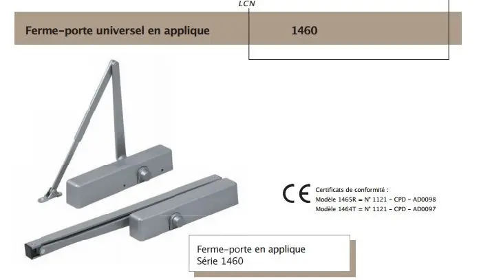 Ferme porte LCN 1460T avec bras à glissière