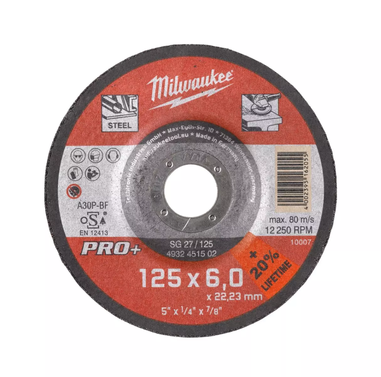 Disque à meuler PRO+ pour métaux - SG27 / 125 x 6 mm - 1 pièce - MILWAUKEE - 4932451502