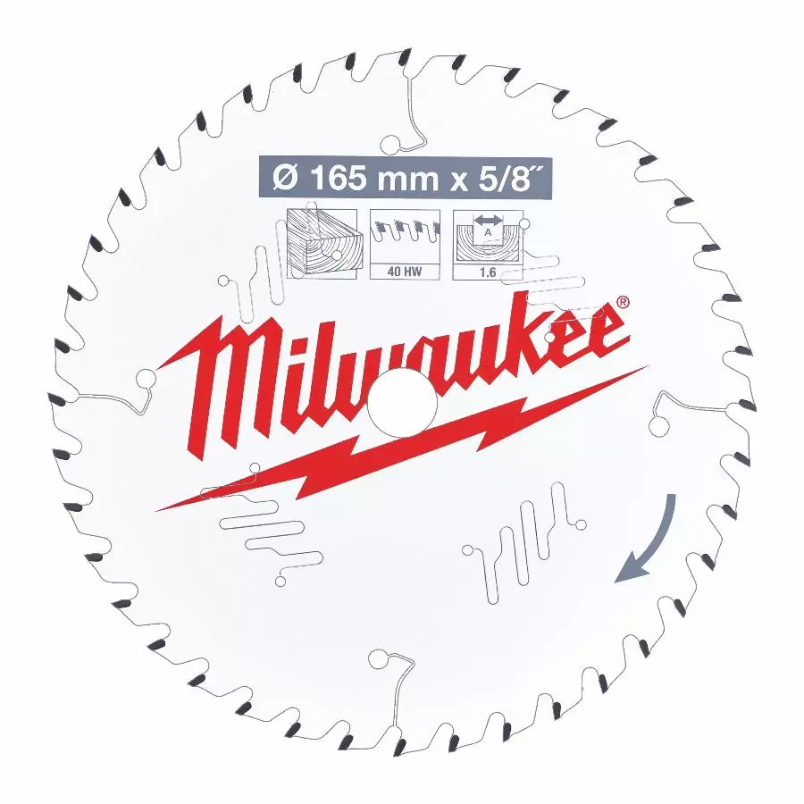 Lame de scie circulaire MILWAUKEE Bois - Ø 165 x 15.87 x 1.6 x 40 dents - 4932471312