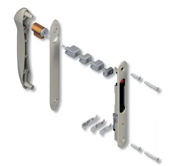 Fermeture double à encastrer pour baie coulissante alu Croisée DS 8299-Alu argent