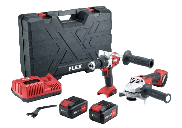 Lot Perceuse à percussion PD 2G 18.0-EC + Meuleuse ID 1/4" 18.0-EC FLEX + 2 batterie 5.0Ah, chargeur - 516198