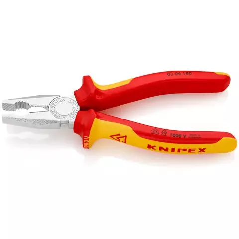 Pince universelle 180mm avec tranchant - Bi-matière - Chromée - Isolée 1000V - KNIPEX - 03 06 180