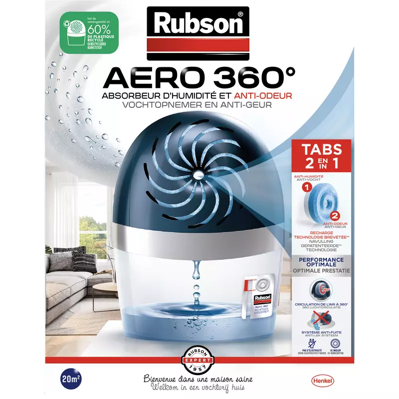 Absorbeur d'humidité RUBSON AERO 360 20m² + 1 recharge - 2622194