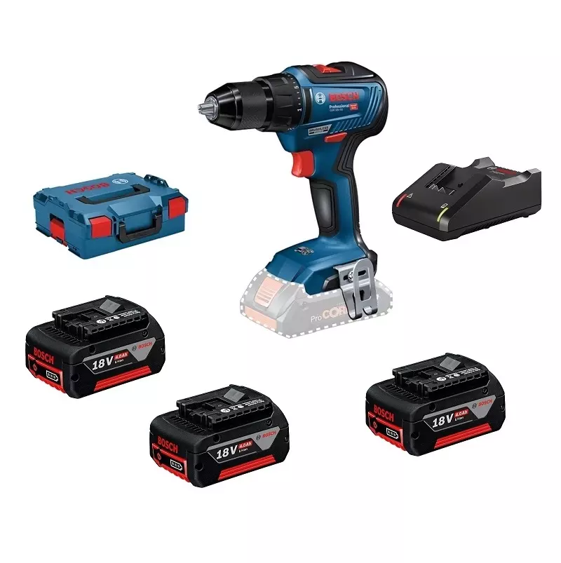 Perceuse visseuse gsr 18v-55 - BOSCH - avec 3 batteries 18V 4Ah - chargeur - coffret l-boxx -  0615990L8B
