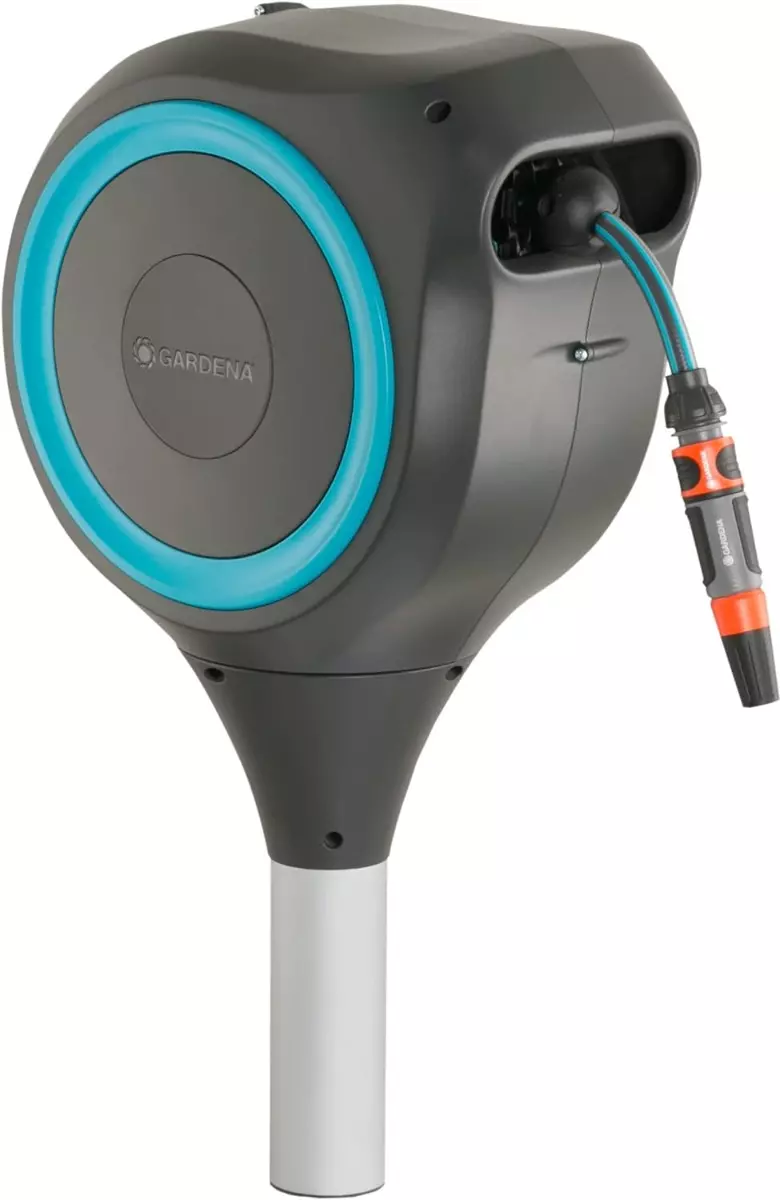Dévidoir automatique sur pic RollUp M - 20 m - GARDENA - Bleu turquoise - 18614-20