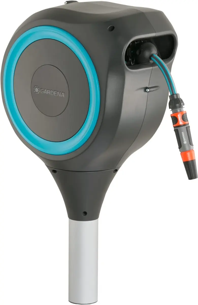 Dévidoir automatique sur pic RollUp M - 20 m - GARDENA - Bleu turquoise - 18614-20