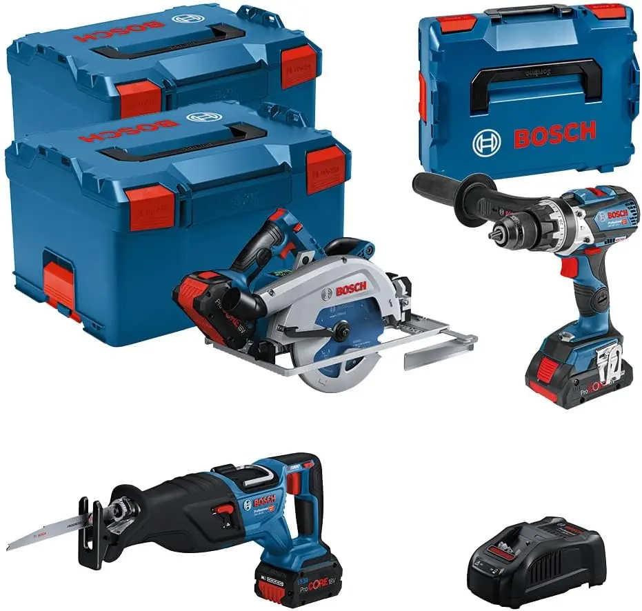 ensemble d'outils 18V GSB/GKS/GSA - BOSCH - avec 2 batteries 18V 5.5AH et 1 18V 4.0AH - chargeur - L-Boxx 0615990N38
