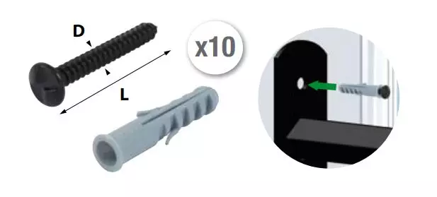 Vis indévissables + chevilles TORBEL 8x60 mm Noir - Boite de 10 - 629850