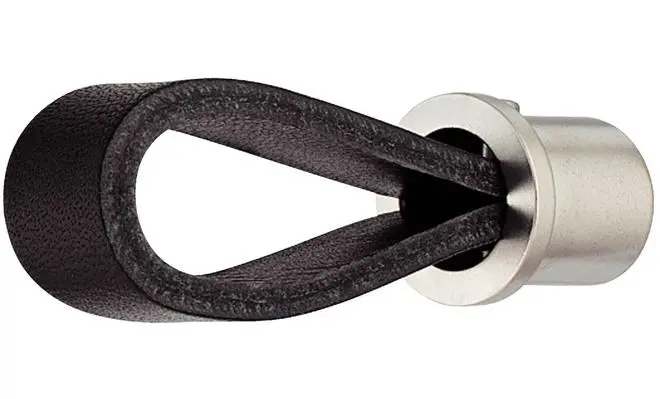 Poignée cuir noir socle inox