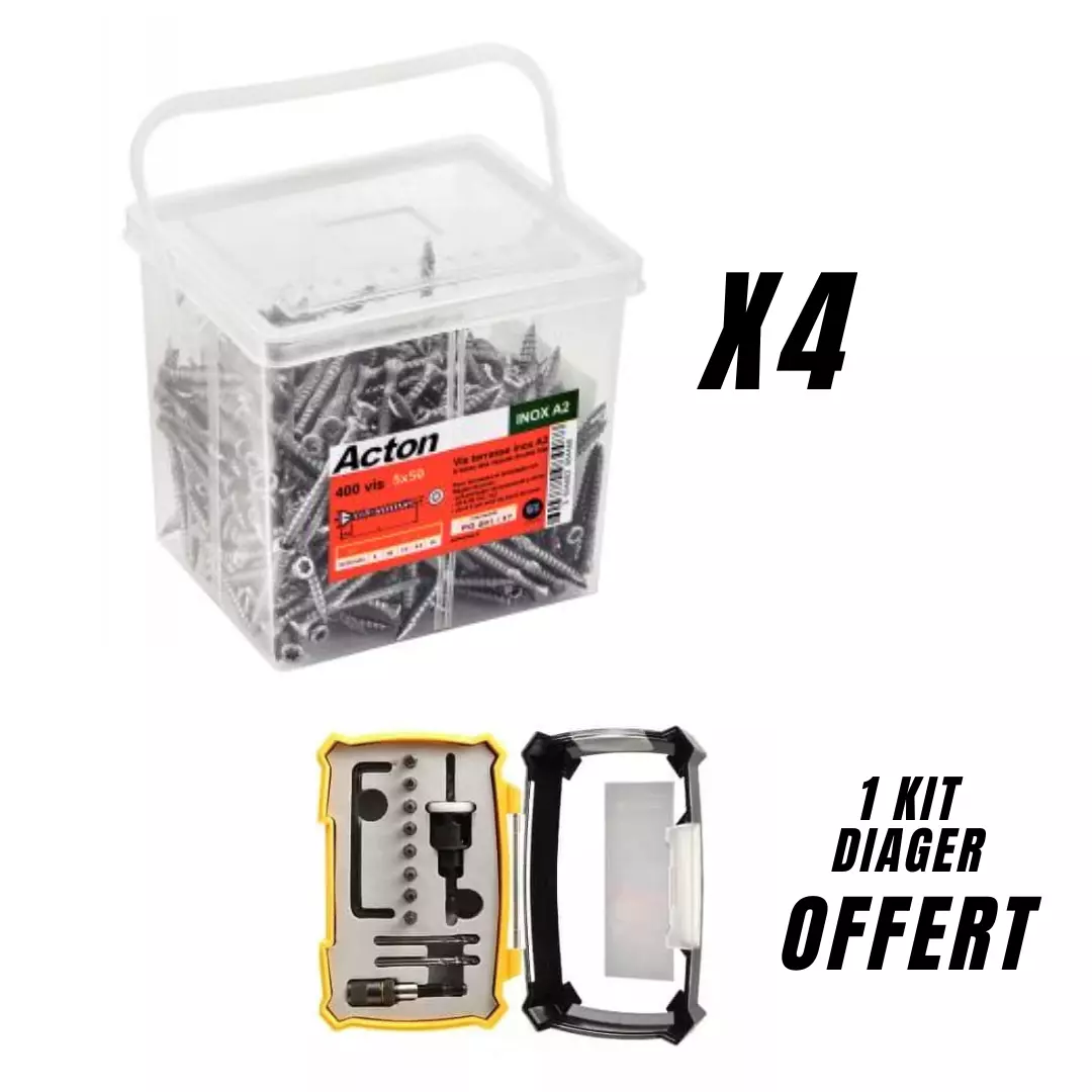Kit perçage terrasse DIAGER + 2000 vis spécial terrasses ACTON