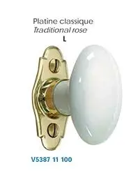 Bouton de fenêtre ovale porcelaine blanche sur platine-[Finitions platine:Chromé]