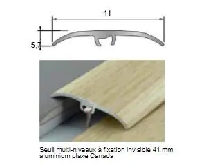 Seuil de porte Multi Niveaux à fixation invisible Long 2.70ML FINITION BOIS