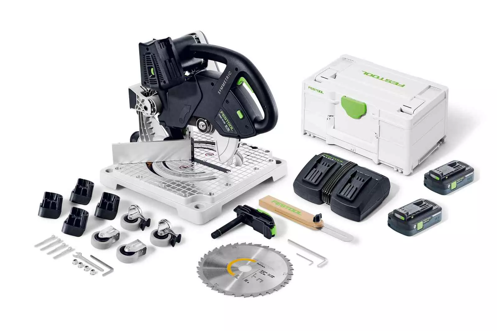 Scie à onglets sans fil SYMMETRIC SYMC 70 4,0 EBI-Plus - FESTOOL - avec 2 batteries 18v 4.0Ah - chargeur - sytainer - 577464