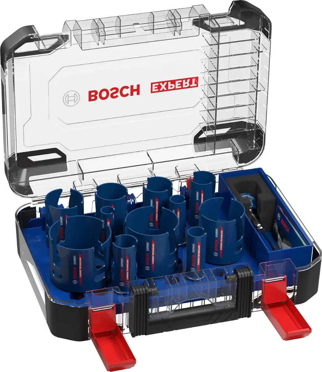 Coffret 11 scies à trépans Expert carbure Construction Material - Diam. 20 à 76 mm - 15 Pièces - BOSCH - 2608900489