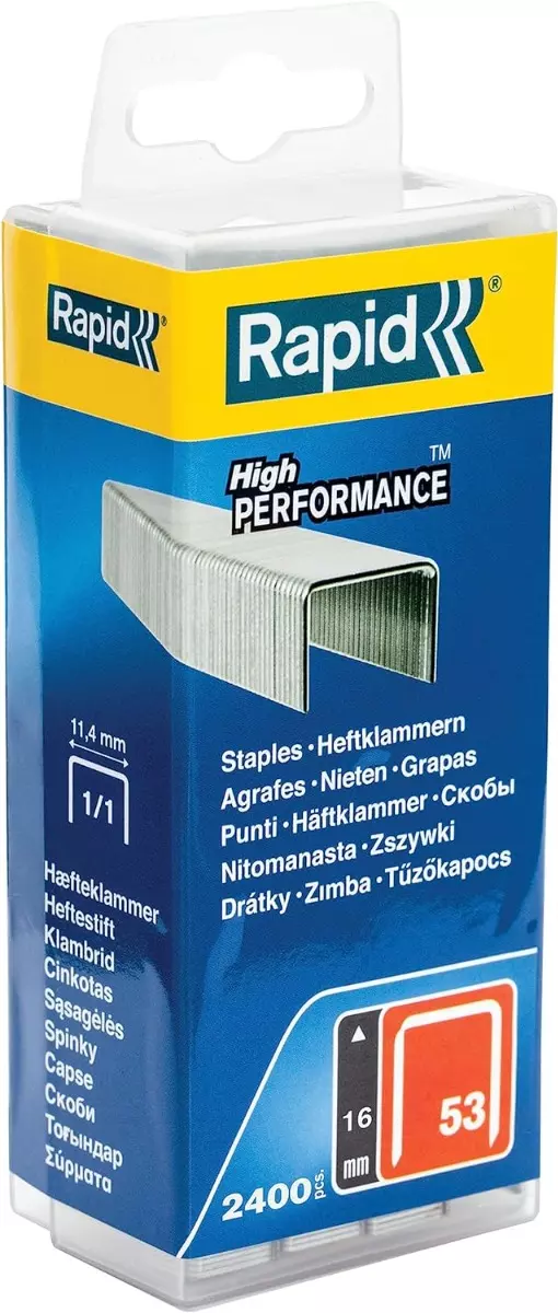 Agrafes en fil plat galvanisés n° 53/16 mm - 2400 pièces - Boite en polypropylène - RAPID-ISABERG - 5000202