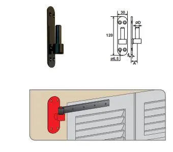 Gond de volet sur plaque D14 Noir Bouts ronds