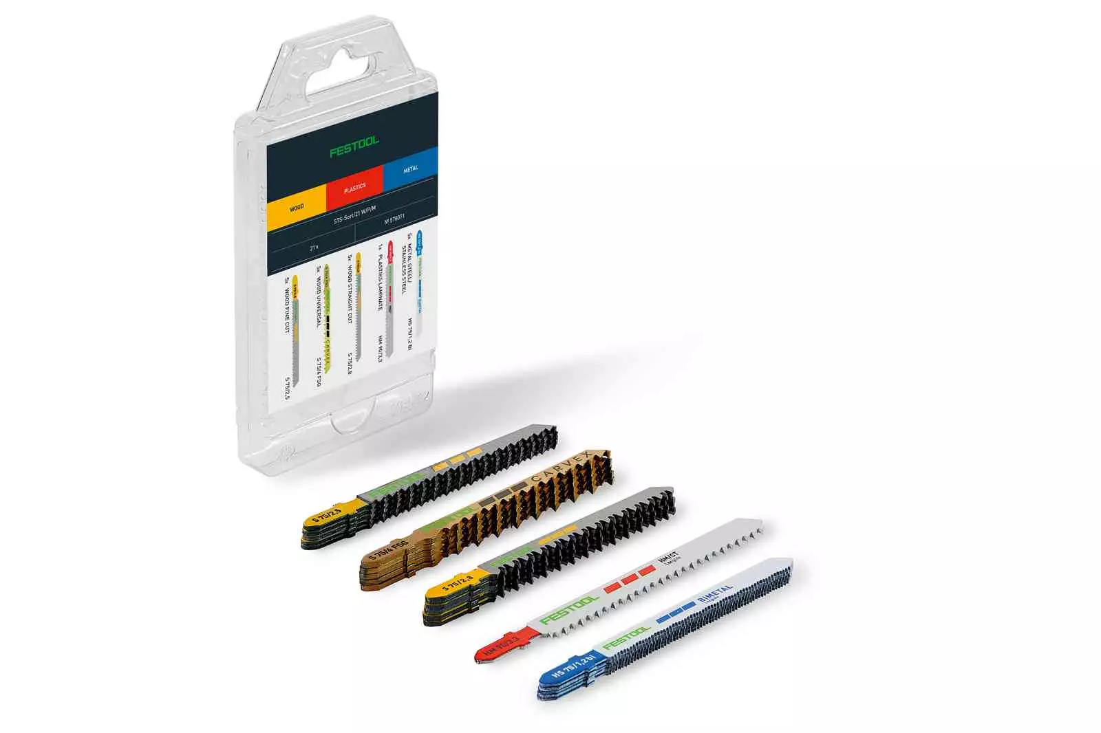 Jeu de lames de scie sauteuse FESTOOL STS-Sort/21 pièces  W/P/M - 578071